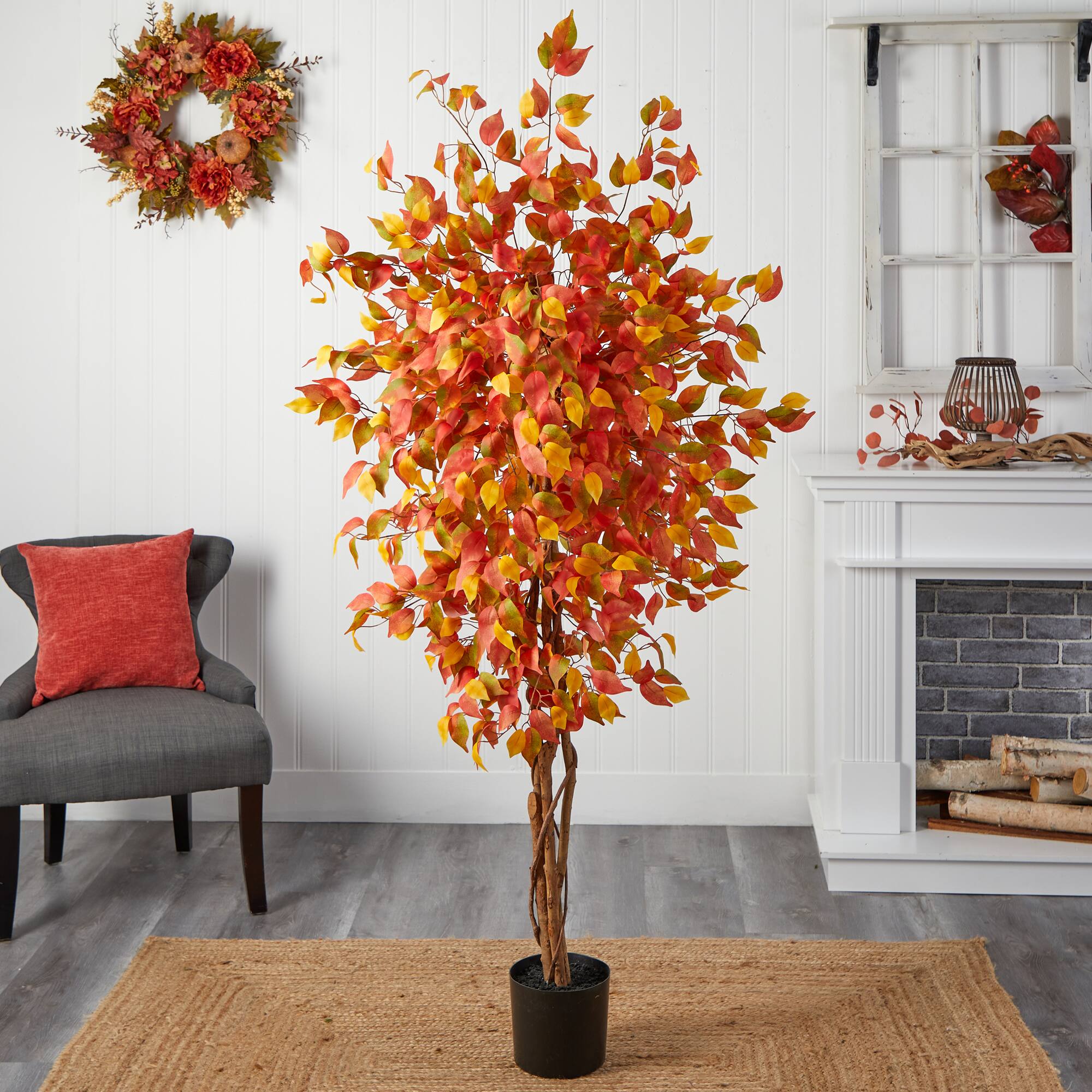 6ft. Orange Autumn Ficus Artificial Fall Tree
